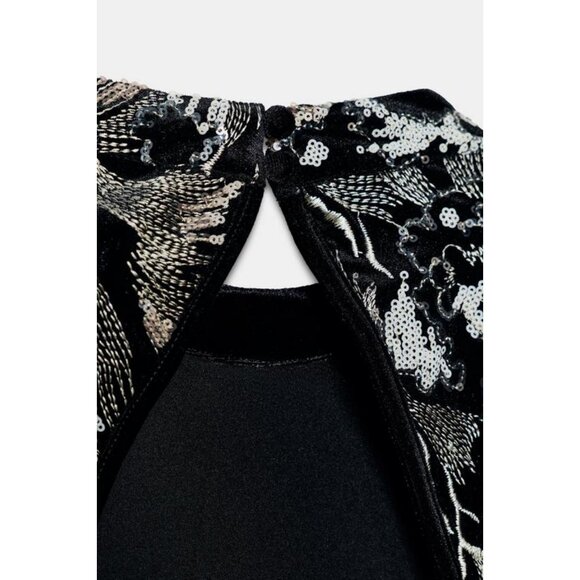 ZARA EMBROIDERED VELVET DRESS - Picture 5 of 5